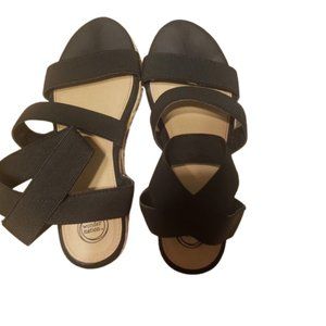 Black & Tan Elastic Wedge SANDALS Girls Big Kid Size 4 Wonder Nation